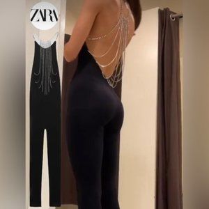 NWT SEAMLESS LONG JEWEL OPEN BACK JUMPSUIT BLACK